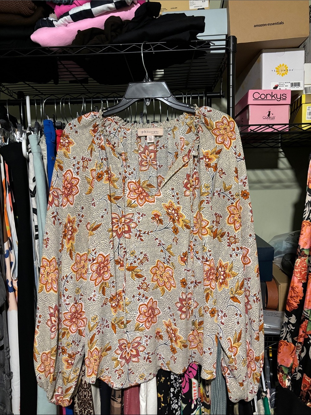 Philosophy Floral Boho Peasant Blouse in Cream, Rust & Gold
